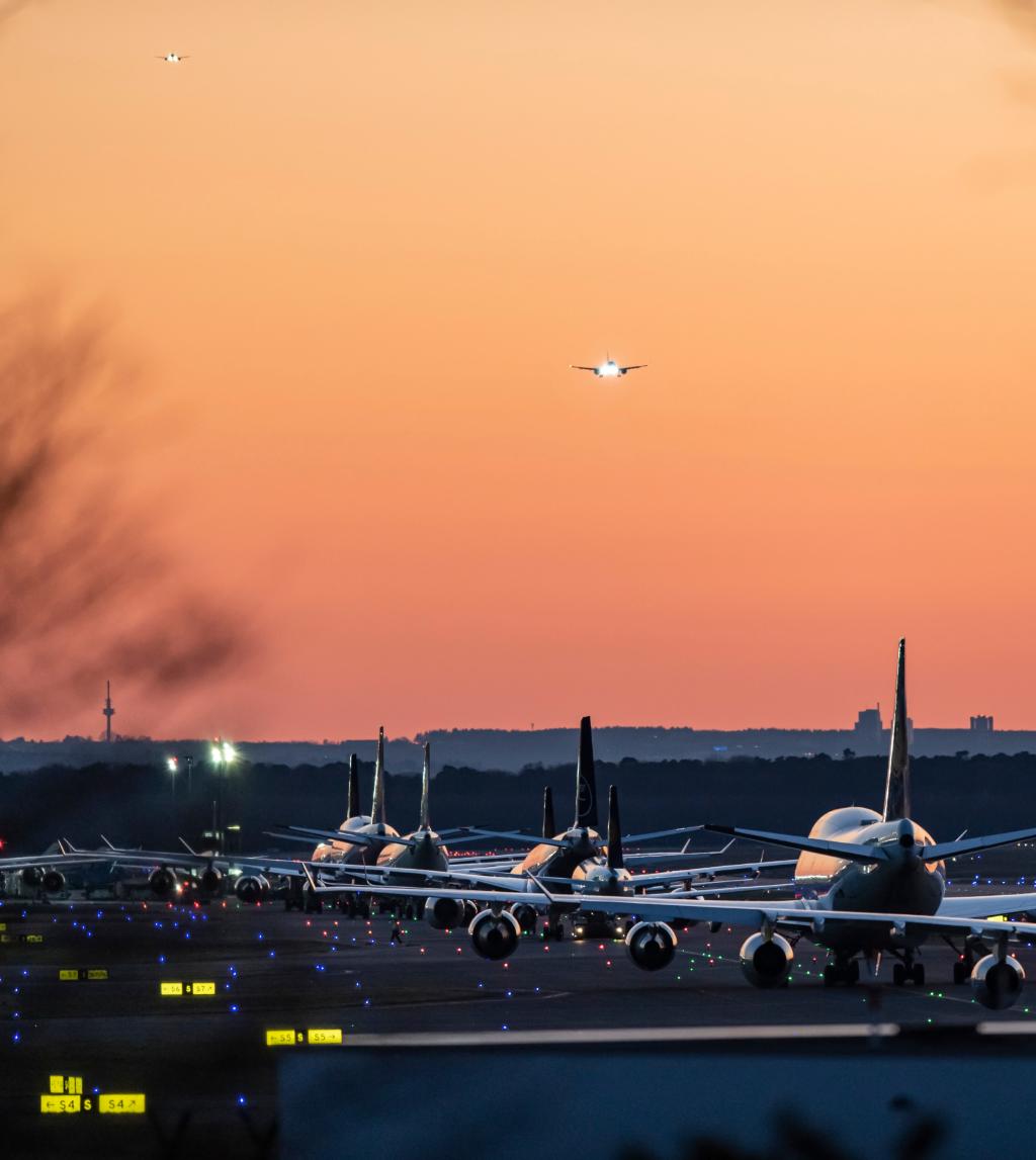 Plane take off sunset