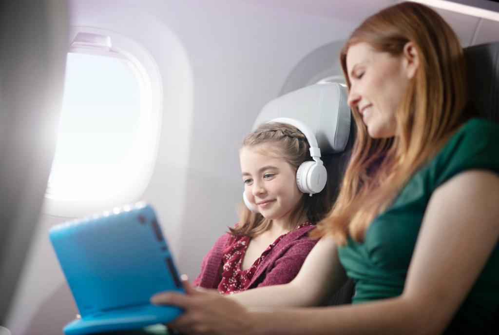 Mother and her daughter enjoying cabin connectivity